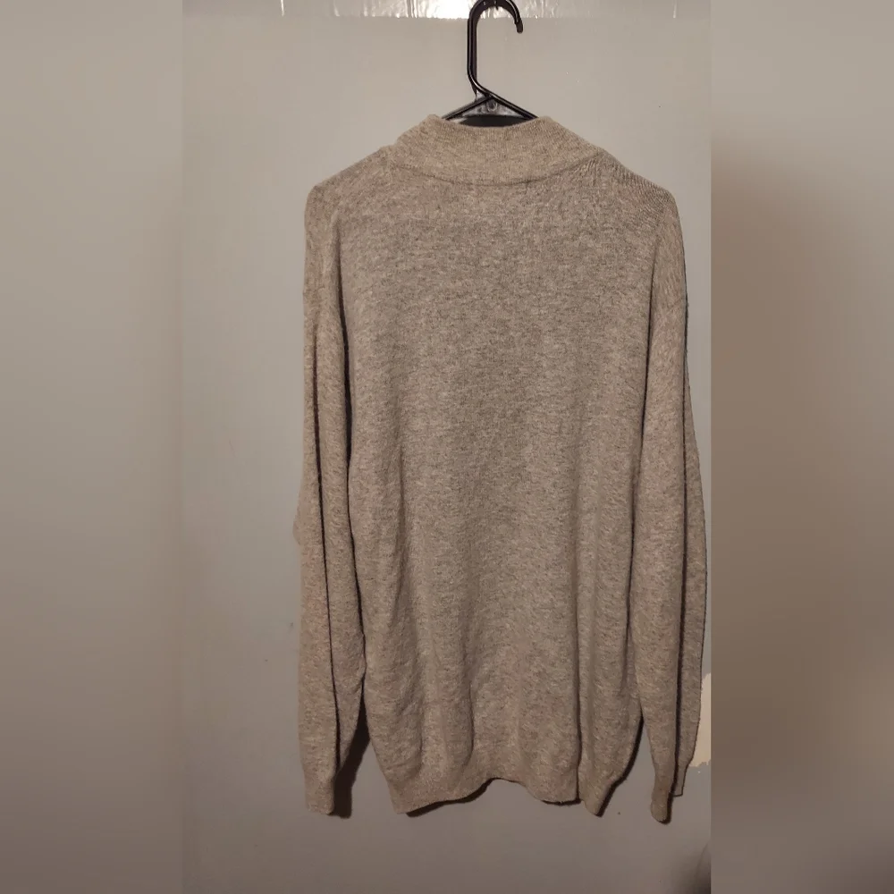 Old Money Preppy Wool Cashmere Sweater L Grey Quarter Zip Grandpa Cabincore